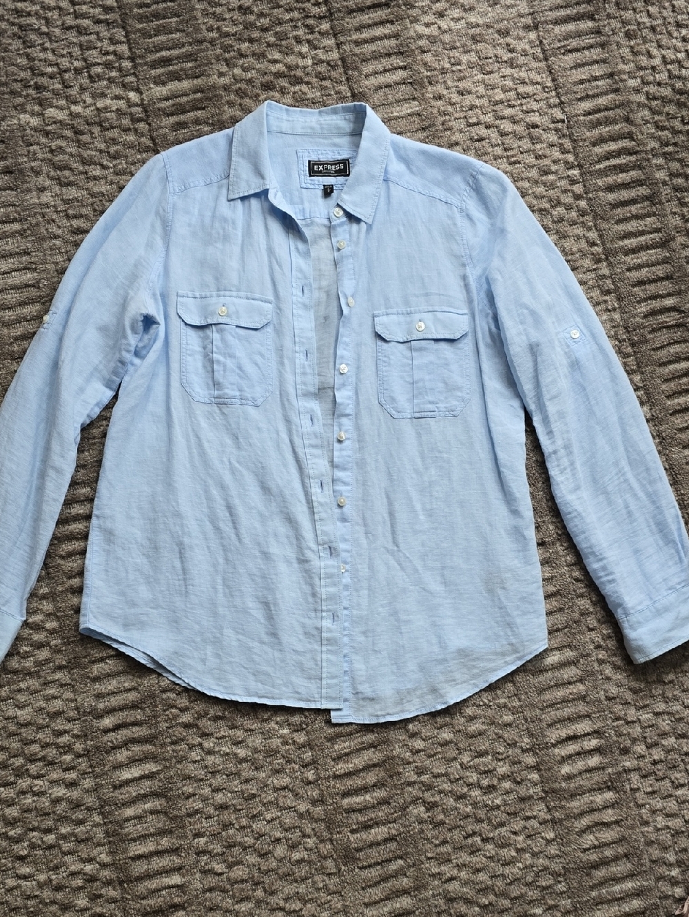 Express Women's Light Blue Linen-Cotton Button-Down Shirt | Small